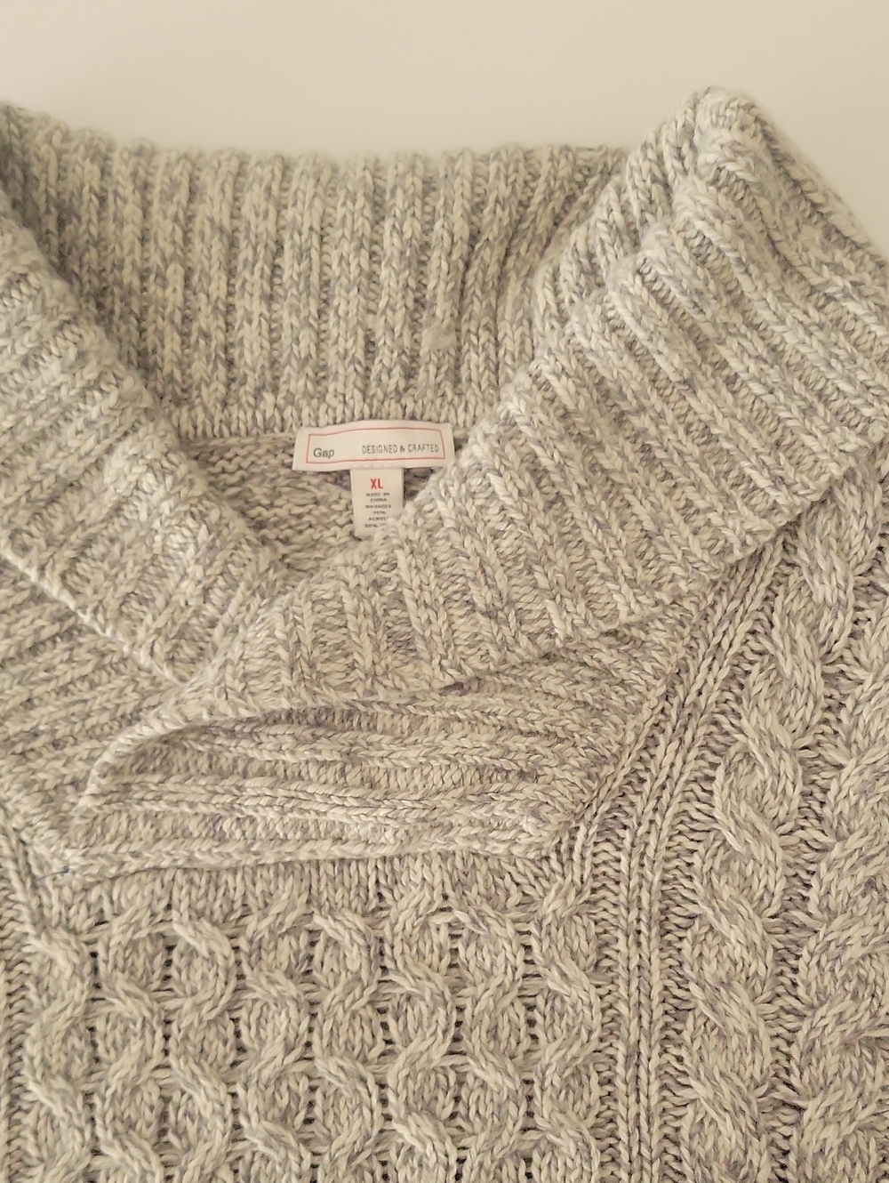 GAP Men's Heather Gray Cable Turtleneck Sweater